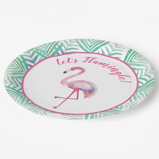 Assiettes En Carton Flamingle Flamant rose plaque de papier tropicale (Angle)