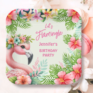 Assiettes En Carton Flamingle Girl Pink Flamant rose fête d'anniversai