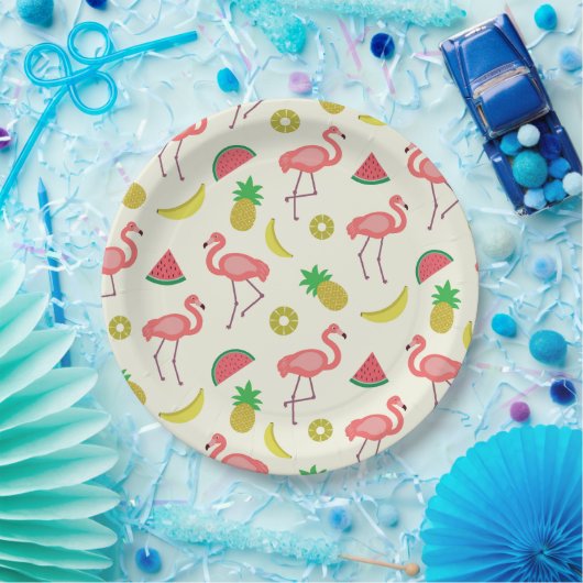 Assiettes En Carton Flamingo avec pastèque et ananas (Fête)