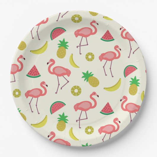 Assiettes En Carton Flamingo avec pastèque et ananas (Devant)