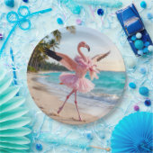 Assiettes En Carton Flamingo Ballerina In a Pink Tutu On the Beach (Fête)