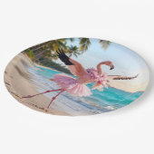 Assiettes En Carton Flamingo Ballerina In a Pink Tutu On the Beach (Angle)