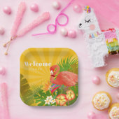 Assiettes En Carton Flamingo Florida Welcome Yellow Orange (Fête)