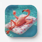 Assiettes En Carton Flamingo Relaxing On a Pool Mattress (Recto)