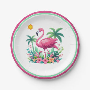 Assiettes En Carton Flamingo rose tropicale/Floride