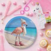 Assiettes En Carton Flamingo Wearing Winter Scarf and Hat (Fête)