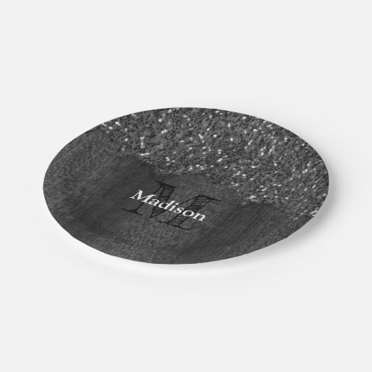 Assiettes En Carton Flamme blanc noir scintille bois rustique Monogram (Angle)
