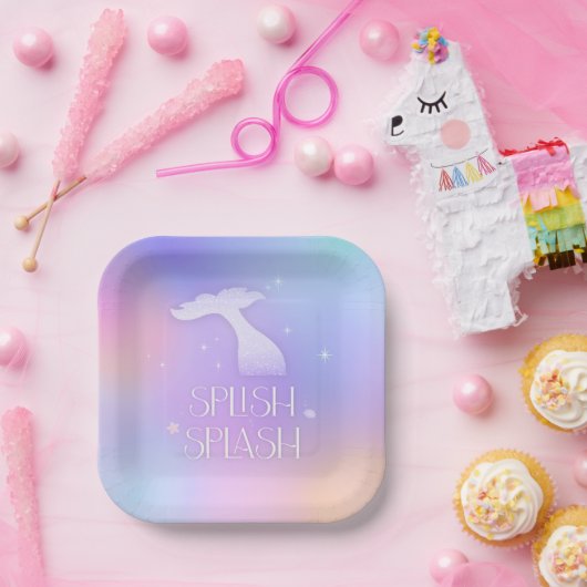 Assiettes En Carton Flamme grise Whimsical Sparkly Mermaid Anniversair (Fête)