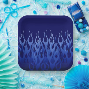 Assiettes En Carton Flammes de course cool Blue Automotive
