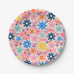 Assiettes En Carton Flammes de neige colorées sur Motif de vacances ro