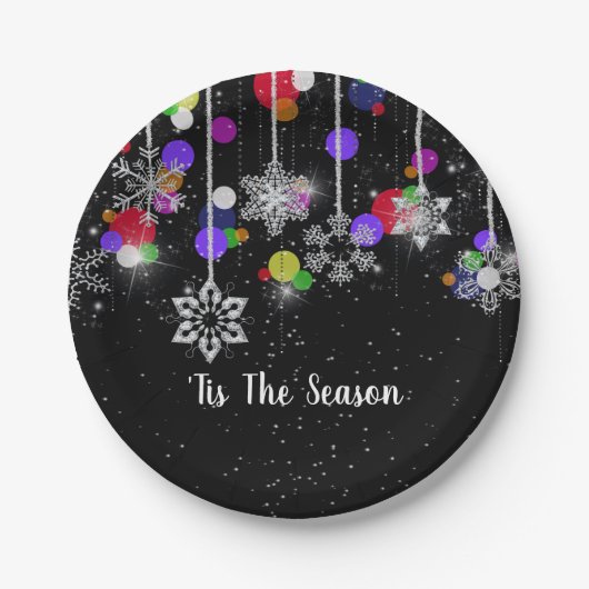 Assiettes En Carton Flammes de neige de Noël en noir (Devant)