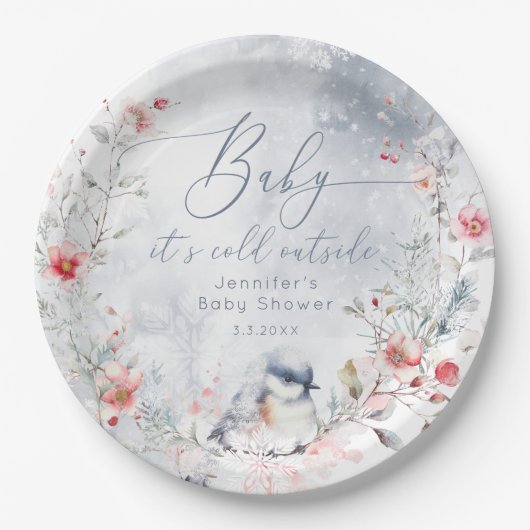 Assiettes En Carton Flammes de neige d'hiver Bébé son froid à l'extéri (Devant)