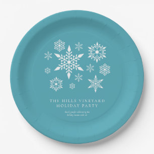 Assiettes En Carton Flammes de neige modernes sur la fête de Noël bleu
