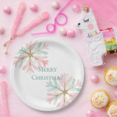 Assiettes En Carton Flammes de neige rose de Noël sur blanc (Fête)