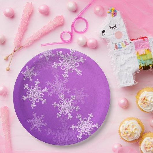 Assiettes En Carton Flammes de neige violettes blanches Noël minimalis (Fête)
