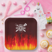 Assiettes En Carton Flammes grill barbecue — Steak House personnalisée (Fête)