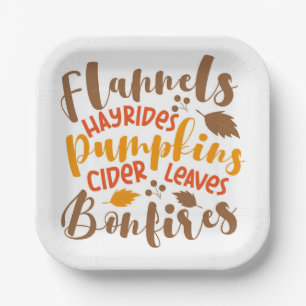 Assiettes En Carton Flannels Hay Rides Citrouille cidre Feuilles Bonfi
