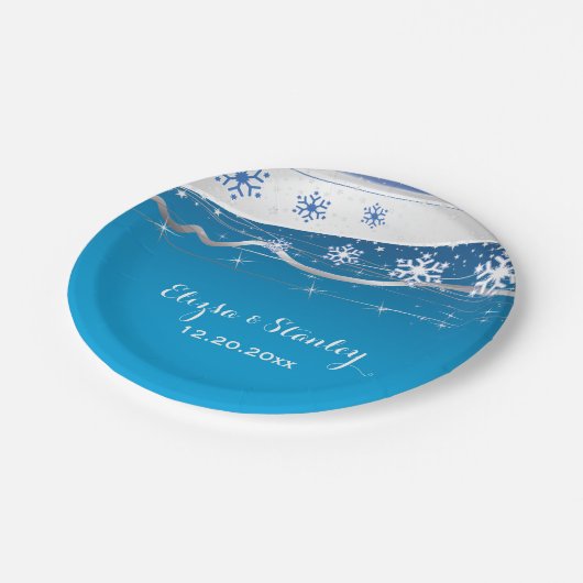 Assiettes En Carton Fléau de neige gris bleu, argent mariage moderne (Angle)