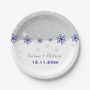 Assiettes En Carton Fléau de neige gris bleu, argent mariage moderne
