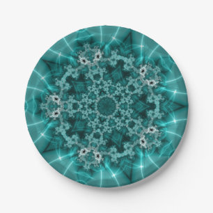 Assiettes En Carton Flèche de neige Art fractal bleu et blanc