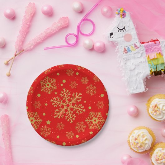 Assiettes En Carton Flèche dorée sur rouge (Fête)