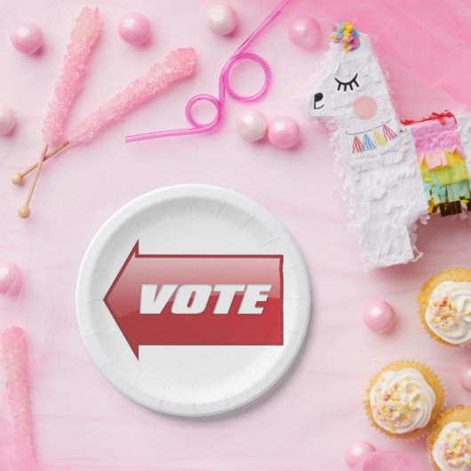 Assiettes En Carton Flèche rouge en gras Signer campagne électorale Vo (Fête)