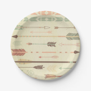 Assiettes En Carton Flèche Tribal native motif vintage tendance moder
