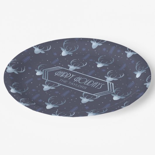 Assiettes En Carton Flèches de cerfs Motif V2 Blue ID861 (Angle)