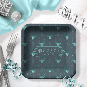 Assiettes En Carton Flèches de cerfs Motif V2 ID Turquoise861