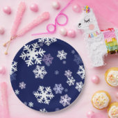 Assiettes En Carton Flèches de neige bleues et blanches sur fond bleu  (Fête)