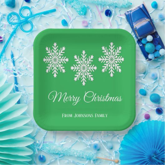 Assiettes En Carton Flèches de neige de Noël blanc Joyeux Noël vert (Fête)