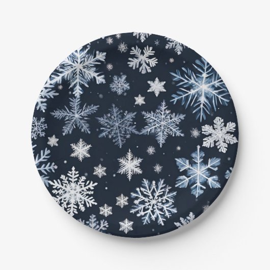 Assiettes En Carton Flèches de neige Design hiver Bleu froid mou (Devant)