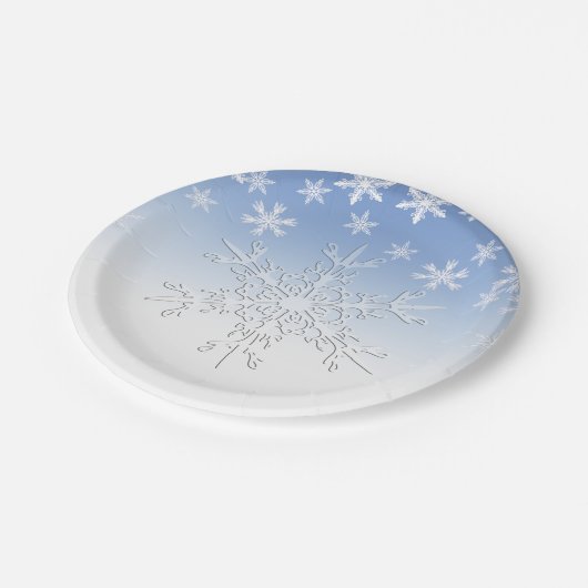 Assiettes En Carton Flèches de neige en hiver Bleu 7" (Angle)