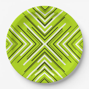 Assiettes En Carton Flèches en vert citron, noir et blanc