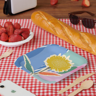 Assiettes En Carton Fleur abstraite Dandelion Blocs de couleur Moderne