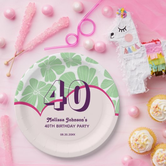 Assiettes En Carton Fleur Abstraite de Chamomille Vert Rétro (Fête)