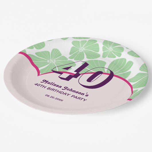 Assiettes En Carton Fleur Abstraite de Chamomille Vert Rétro (Angle)