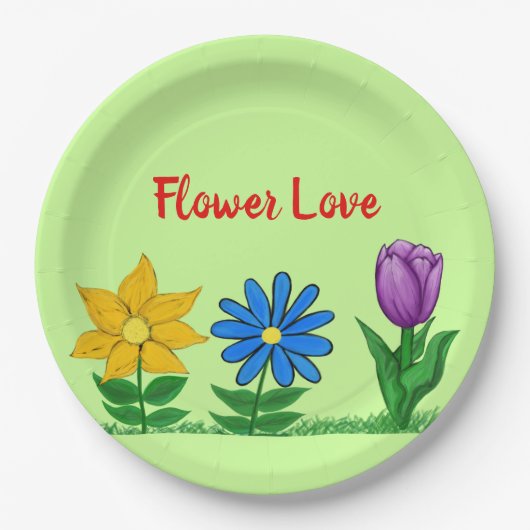 Assiettes En Carton Fleur Amour Jardin Fleurs Vert (Devant)