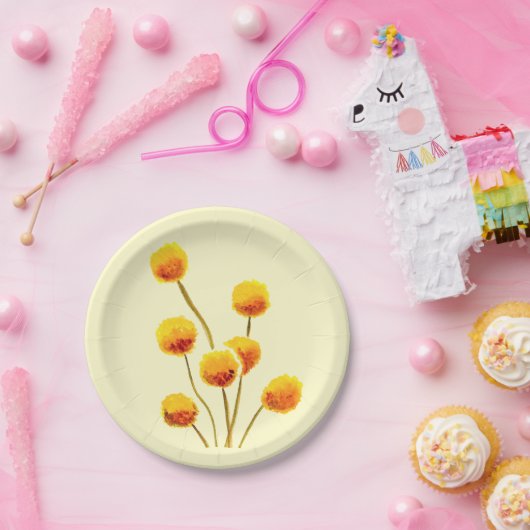 Assiettes En Carton Fleur australienne native de Billy Button jaune (Fête)