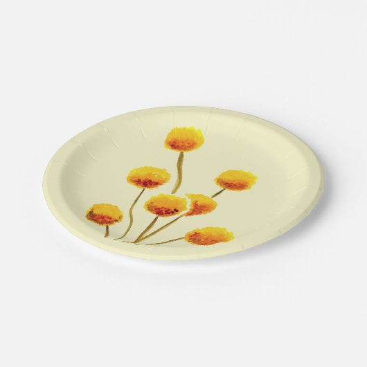 Assiettes En Carton Fleur australienne native de Billy Button jaune (Angle)