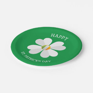 Assiettes En Carton Fleur Blanche Avec Drapeau Irlandais - Saint Patri