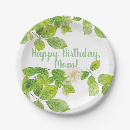 Assiettes En Carton Fleur blanche et jardin Feuille vert (Devant)