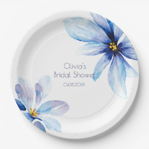 Assiettes En Carton Fleur bleu marine Minimaliste élégant Baby Shower