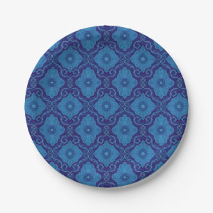 Assiettes En Carton Fleur bleue Floral Damask Vintage Motif bohème