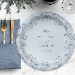 Assiettes En Carton Fleur Bleue Vintage