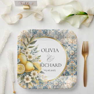 Assiettes En Carton Fleur carrelée méditerranéenne Italien Positano Le