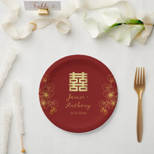 Assiettes En Carton Fleur cerisier ligne mariage chinois double xi (Mariage)