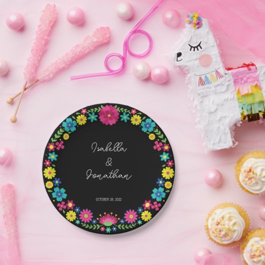 ASSIETTES EN CARTON FLEUR COLORÉE (Fête)