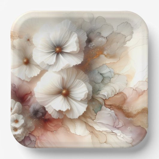 Assiettes En Carton Fleur Cosmos Abstraite Éthérée (Recto)