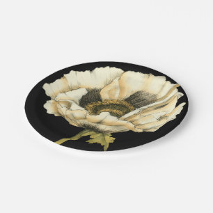Assiettes En Carton Fleur crème de pavot sur l'arrière - plan noir